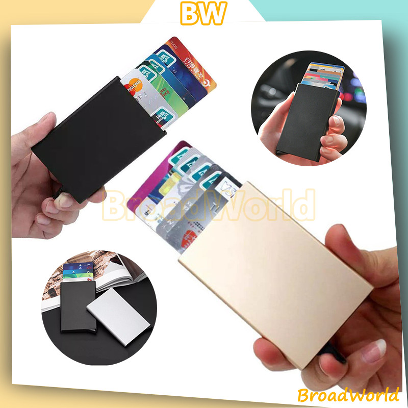 Premium RFID Block Aluminium Card Holder Auto Pop Up Dompet Kartu Kredit ATM Premium Tarik Otomatis 