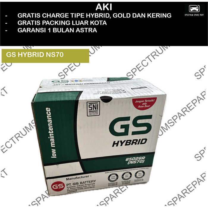 AKI MOBIL GS HYBRID NS70 (65D26R) ORIGINAL ASTRA 12V 65AH NEW DYNA - KIJANG DIESEL - BISON - PANTHER