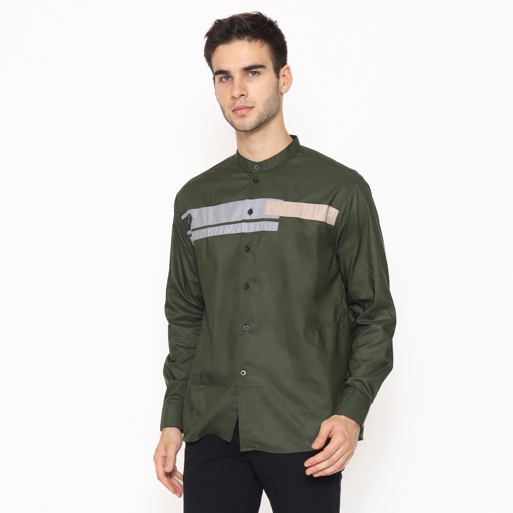 Rumah Koko - Baju Koko Kurta Yordan Pria Lengan Pendek Motir Yordan Warna Army | Baju Muslim Pria De