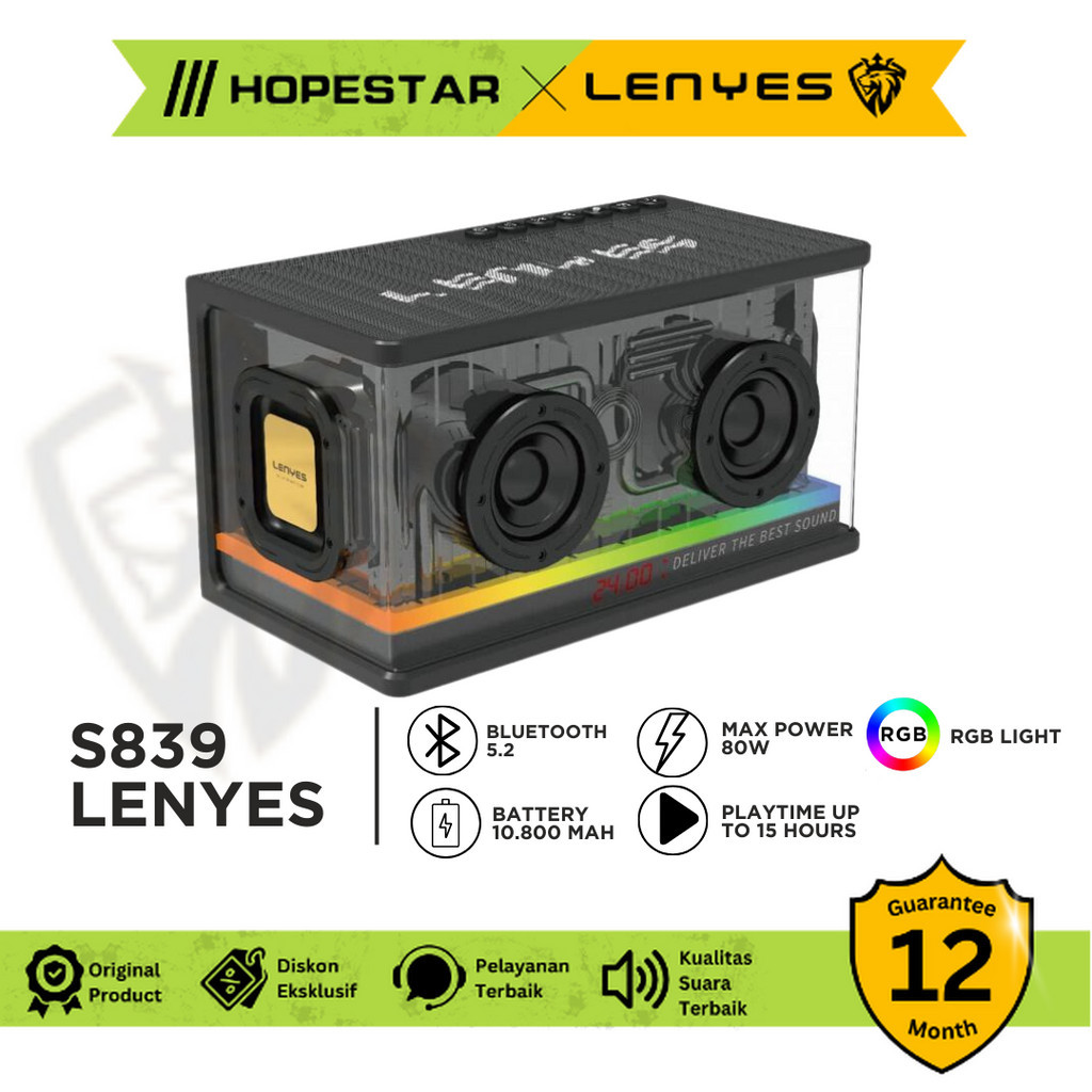 Lenyes S839 Speaker Bluetooth Transparan RGB Light TWS Portable