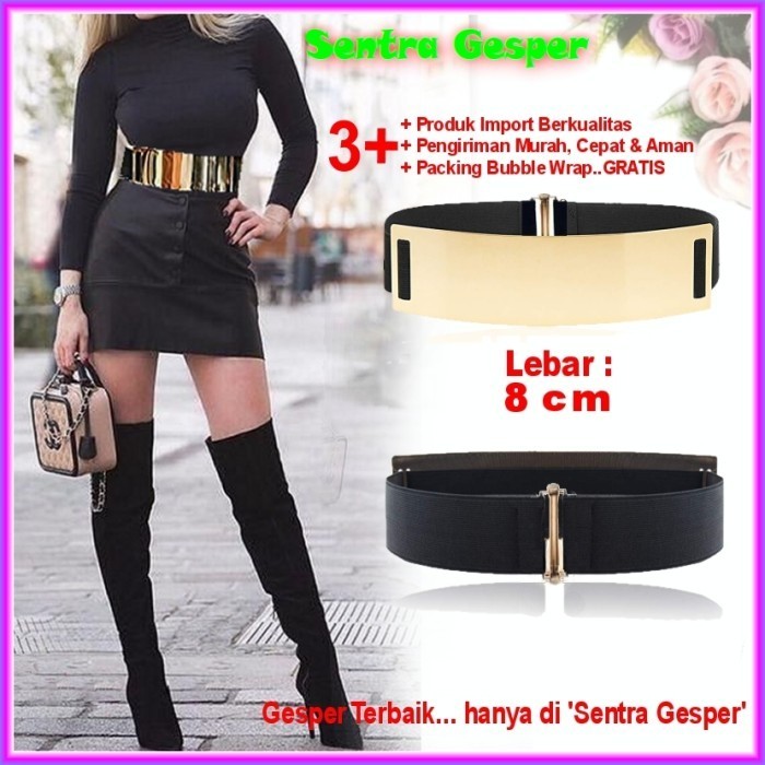 Belt Gesper Plat Lebar Fashion Wanita Sabuk Ikat Pinggang Plat Besar 8