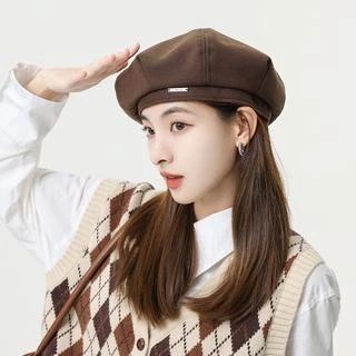 Topi Baret Beret Kulit PU Leather Korea Import - Cokelat