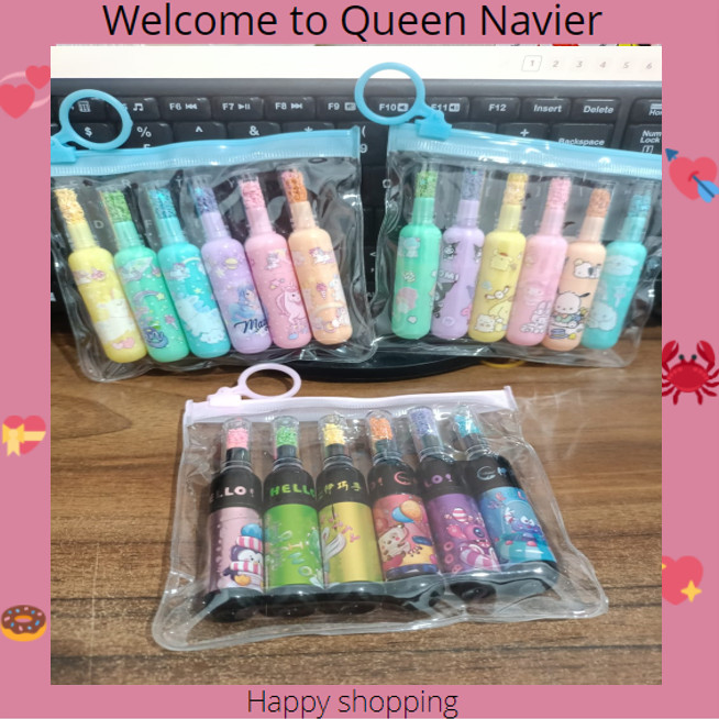

QN - Highlighter stabilo set 6 with pouch bentuk botol