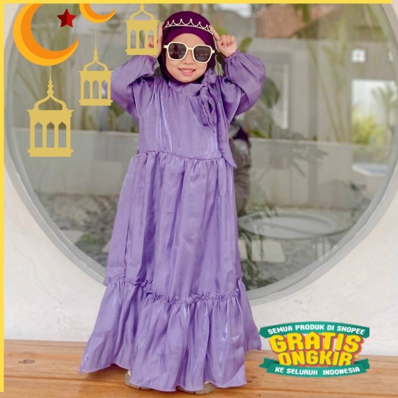 GAMIS SHIMMER ANAK / GAMIS ARSYILA SHIMMER/Maron merah bata red anak tanggng