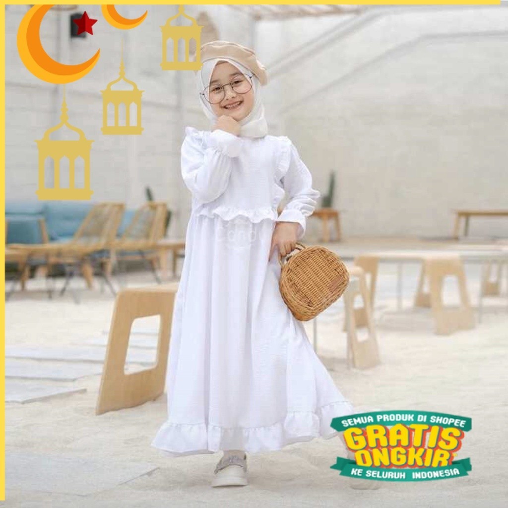 Baju Gamis Anak Perempuan Putih Bersih Polos | Gamis Manasik Haji | Baju Seragam Sekolah Anak Peremp