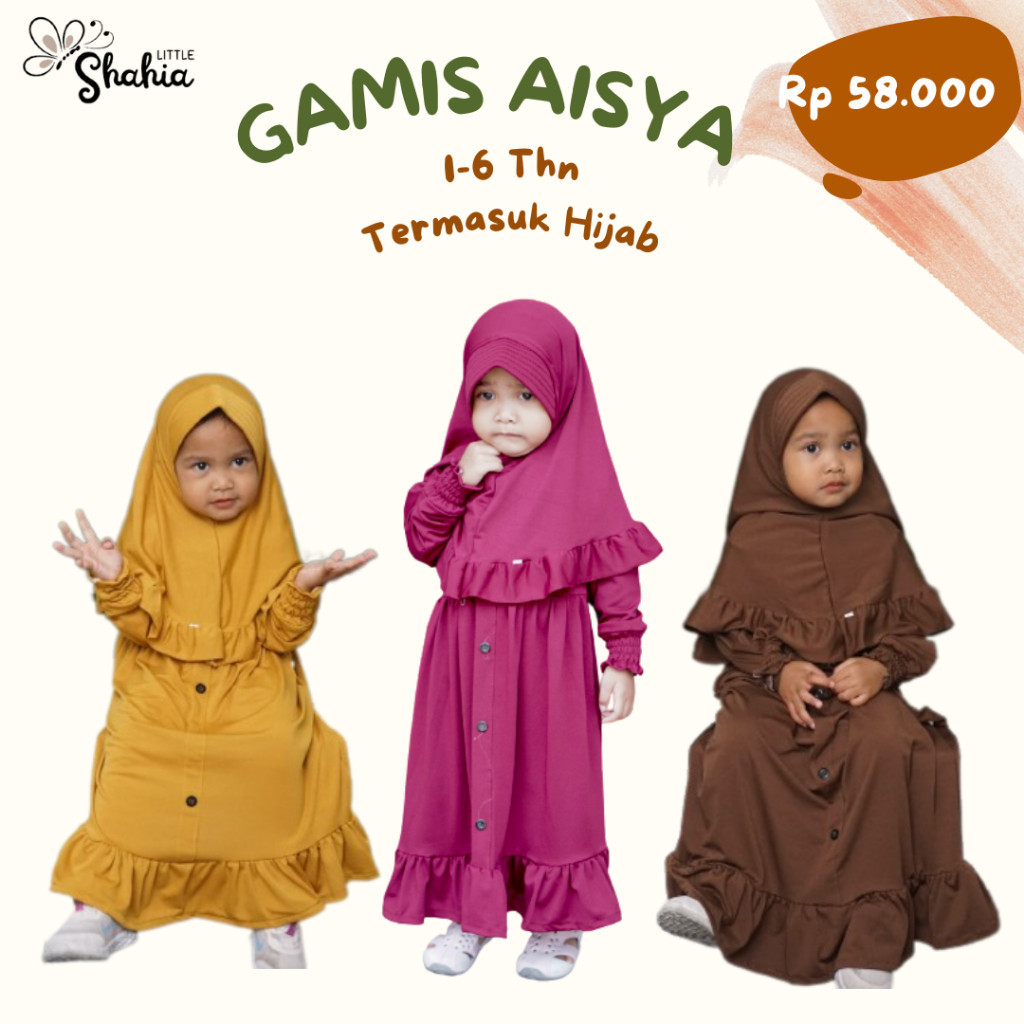 Baju Murah Lebaran Anak Bayi Bahan Bagus Keren / LITTLE SHAHIA - AISHA - Set Gamis Anak Perempuan Mu