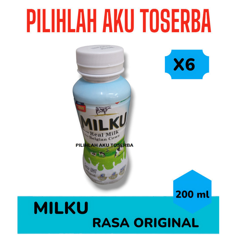 

MILKU Susu UHT Rasa ORIGINAL 200 ml - (Harga paket isi 6 botol)
