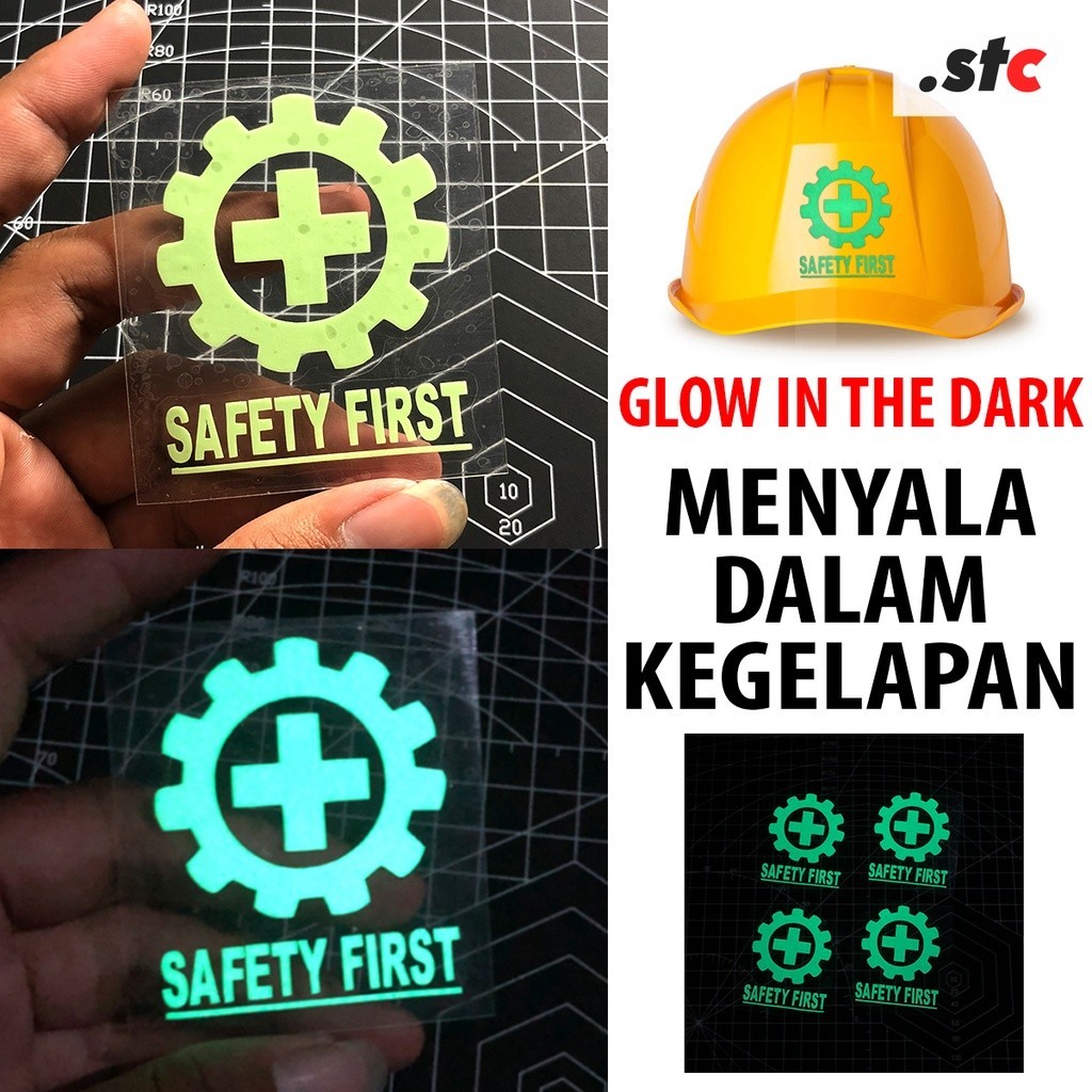 Glow in The Dark Safety First Stiker Logo K3 Cutting Sticker Emblem Keselamatan Sticker Helm Proyek