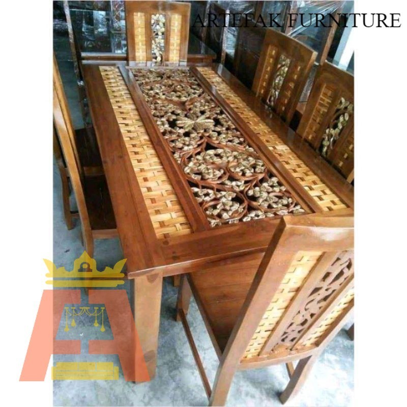 Artefak Furniture Meja makan kepang kalpataru kayu jati / meja makan jati murah