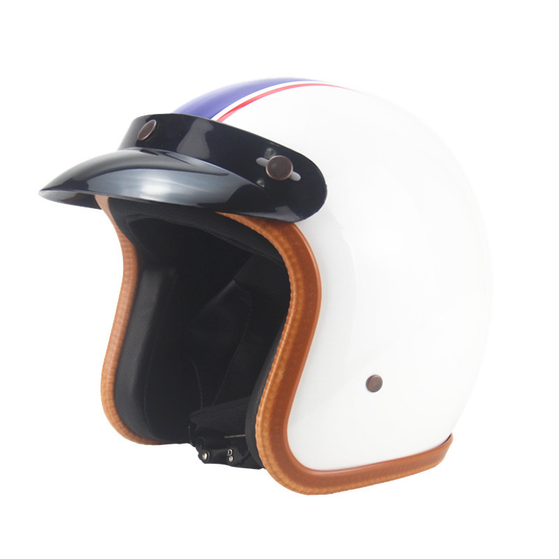 Helm sepeda motor 2020 Retro Vintage helm sepeda motor Motocross helm wajah terbuka dengan lensa 3/4
