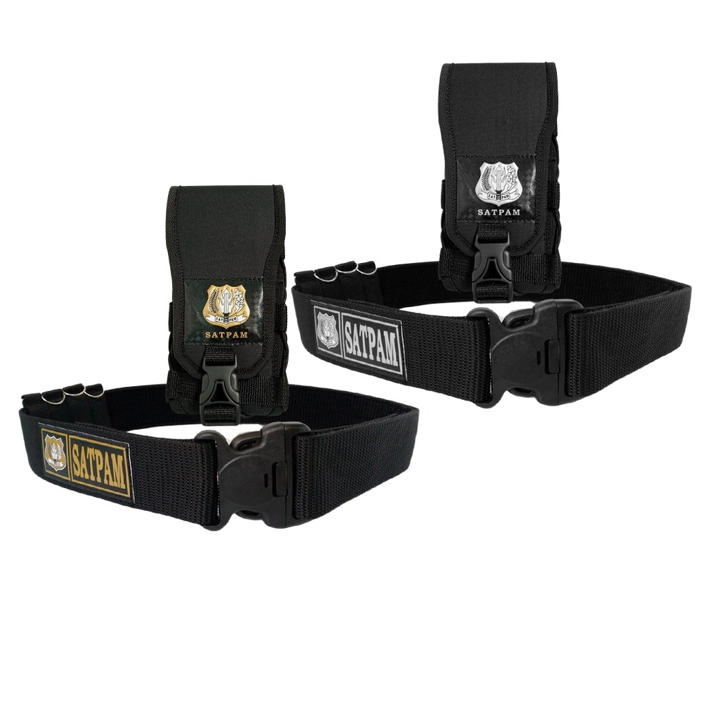 AJ - Sabuk Kopel Hp Satpam Pdl Pinggang Hitam Double Slot Penyimpanan Terbaru