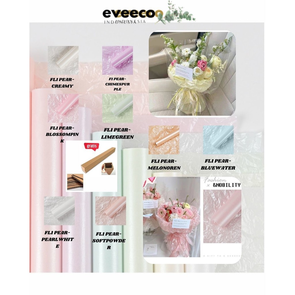 

EVEEco - (5 LEMBAR) - FL1 PEARLESCENT Kertas Bunga Buket Waterproof Color / Kertas Buket Bunga Florist Cellophane