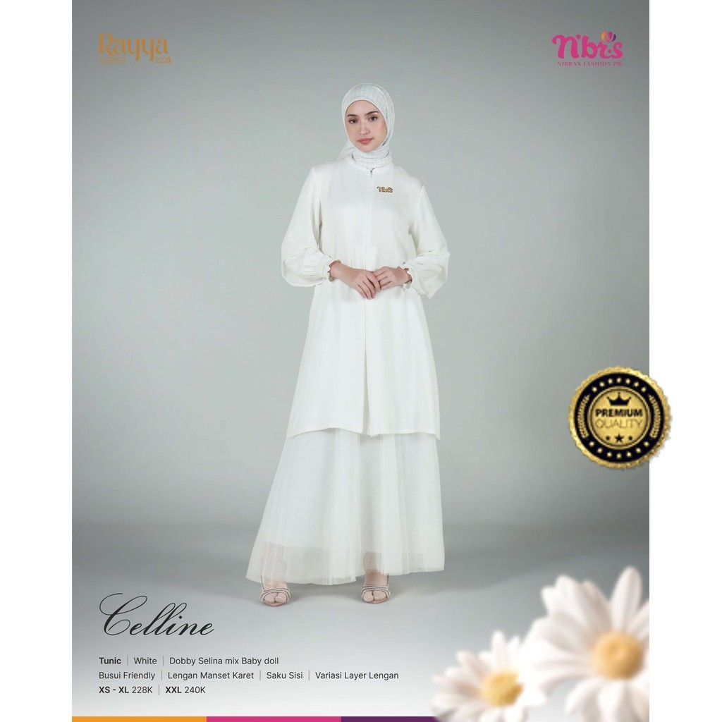 NIBRAS ORI - Sarimbit CELLINE Tunik Atasan Wanita  - Tunik Putih Wanita Kekinian - Tunik Premium Ter