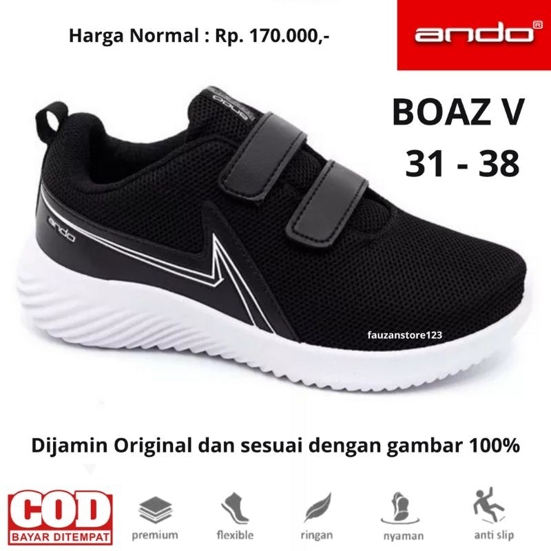 RT56YU SEPATU SEKOLAH ANAK LAKI LAKI PEREMPUAN ANDO ORIGINAL PEREKAT HITAM PUTIH SD SMP SEPATU ANDO 
