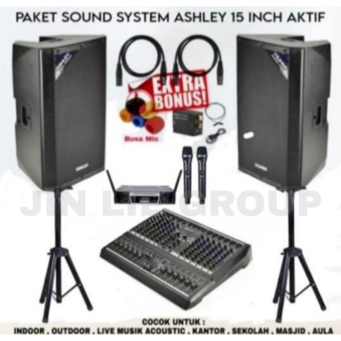 Grosir Paket Sound System karaoke Outdoor Indoor Speaker Ashley 15 Inch Aktif (SET2)
