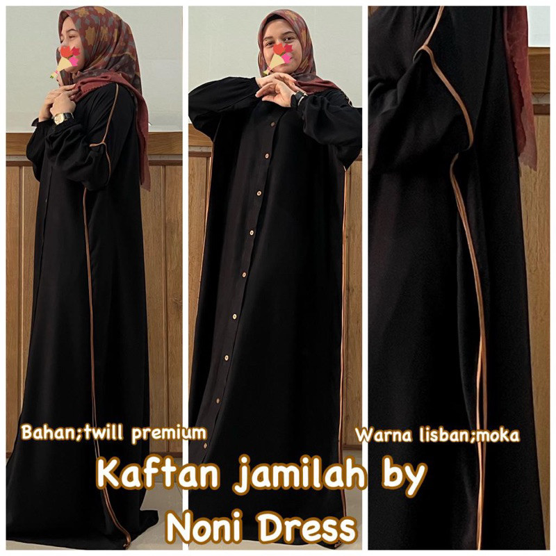NB46HY Daster Arab NONI JAMILAH Maxi Dress Gamis Hitam Kaftan Twill Premium Big Size