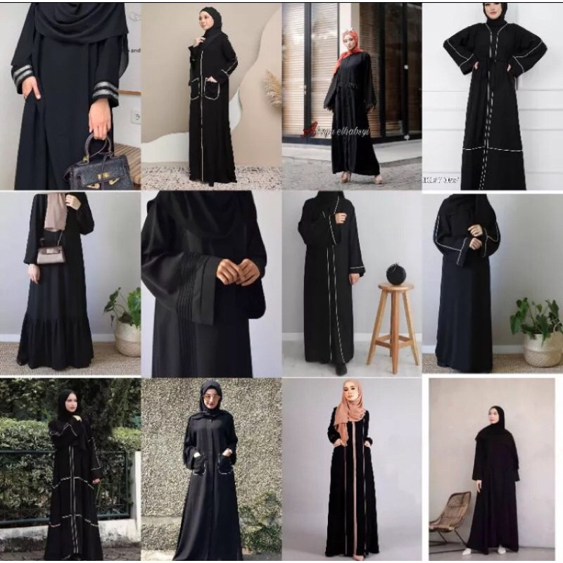 Busana Lebaran Muslim Wanita Dress Gamis Murah Modern / Gamis Abaya Outer Hitam Simple Free Tali Sab