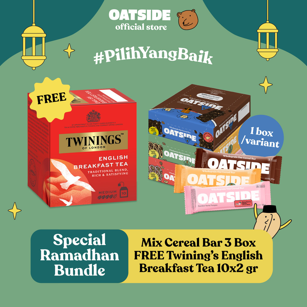 

[Special Ramadhan Bundling] - OATSIDE Mix Cereal Bar Chocolate,Peanut Butter, Strawberry White Chocolate (3box) FREE Twinings Teh Hitam Celup (English Breakfast Tea) 10x2g