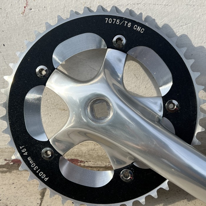 CRANK FIXIE 46T ALLOY SILVER HITAM CHROME ALUMINIUM 46 T BCD 130 170 - A
