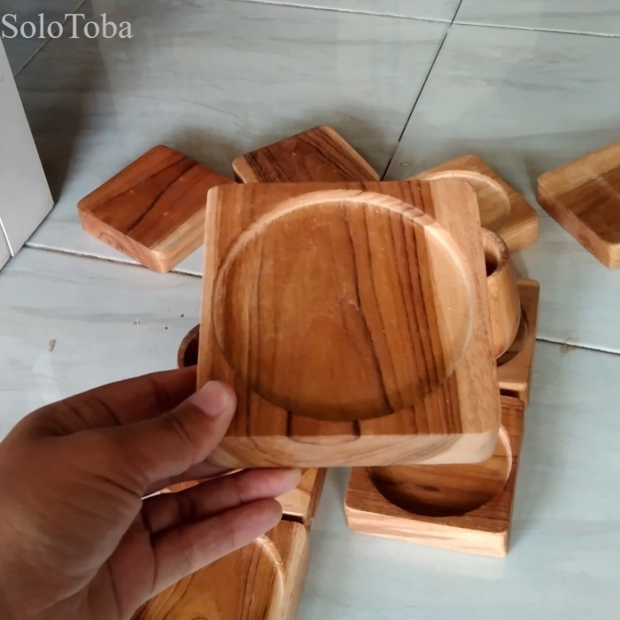 

Tatakan Gelas Jati/Tatakan Kayu Jati Kotak+Coak murah