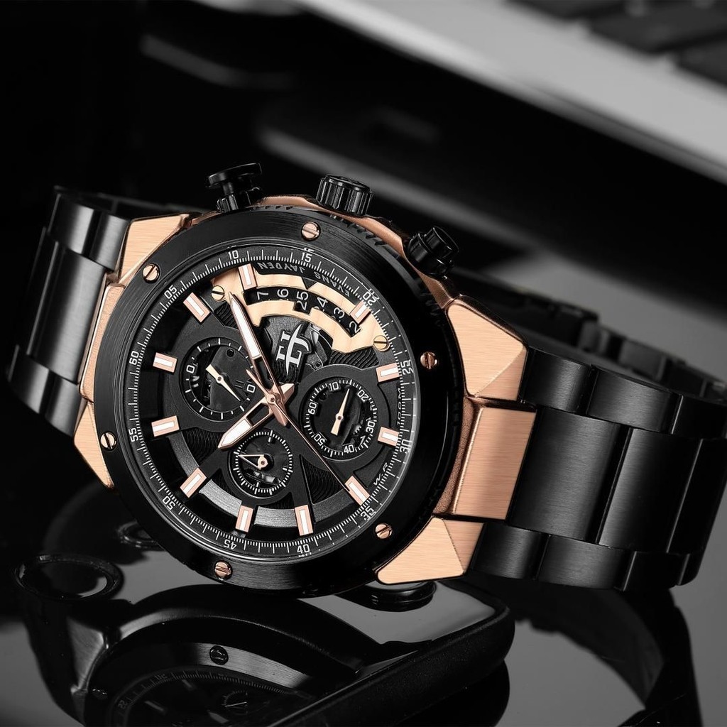 Buy 1 Get 1  Terbaru Evans Jayden Jam Tangan Pria EJ 9562 Rantai Stainless Steel Chronograph Kaca Sa