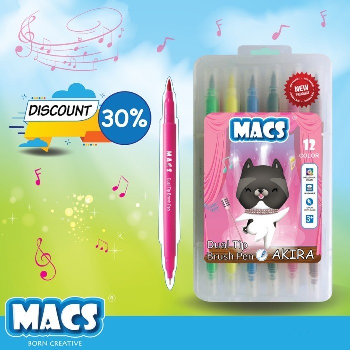 

PROMO!! -Spidol MACS Dual Tip Brush Pen Marker Color 12 Warna
