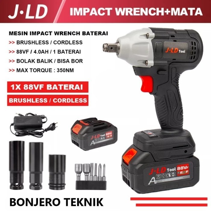 Impact JLD tool 88v original Brushless impact baterai torsi besar 13mm impek jld 350N