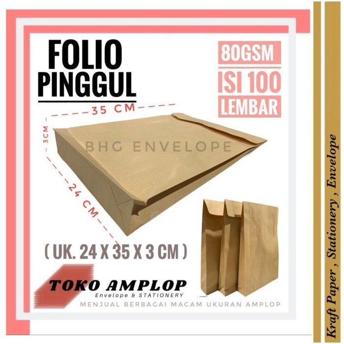 

Amplop Coklat Folio PINGGUL (24 x 35Cm) isi 100lbr