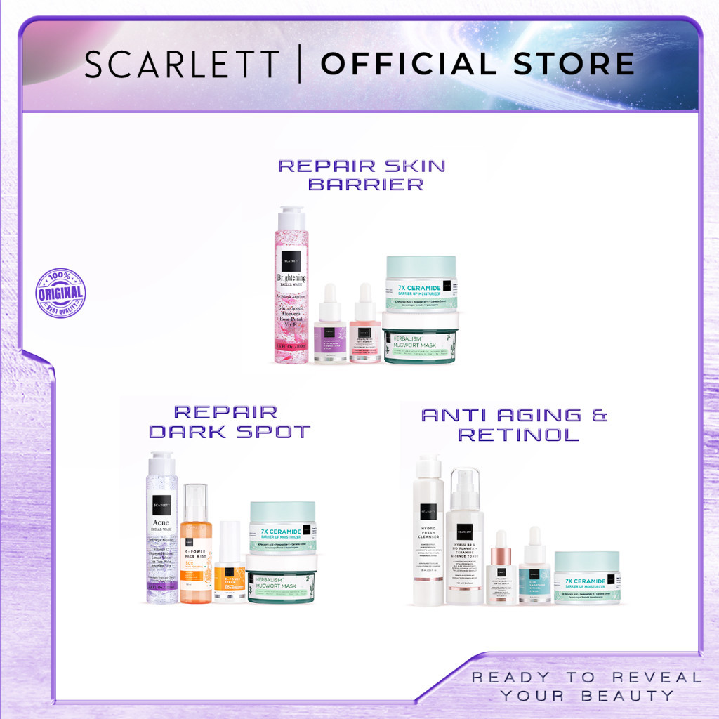 Scarlett Paket Hemat 5pcs Untuk Kulit sehat - Facial Wash + Toner + Serum + Ceramide Moisturizer / R