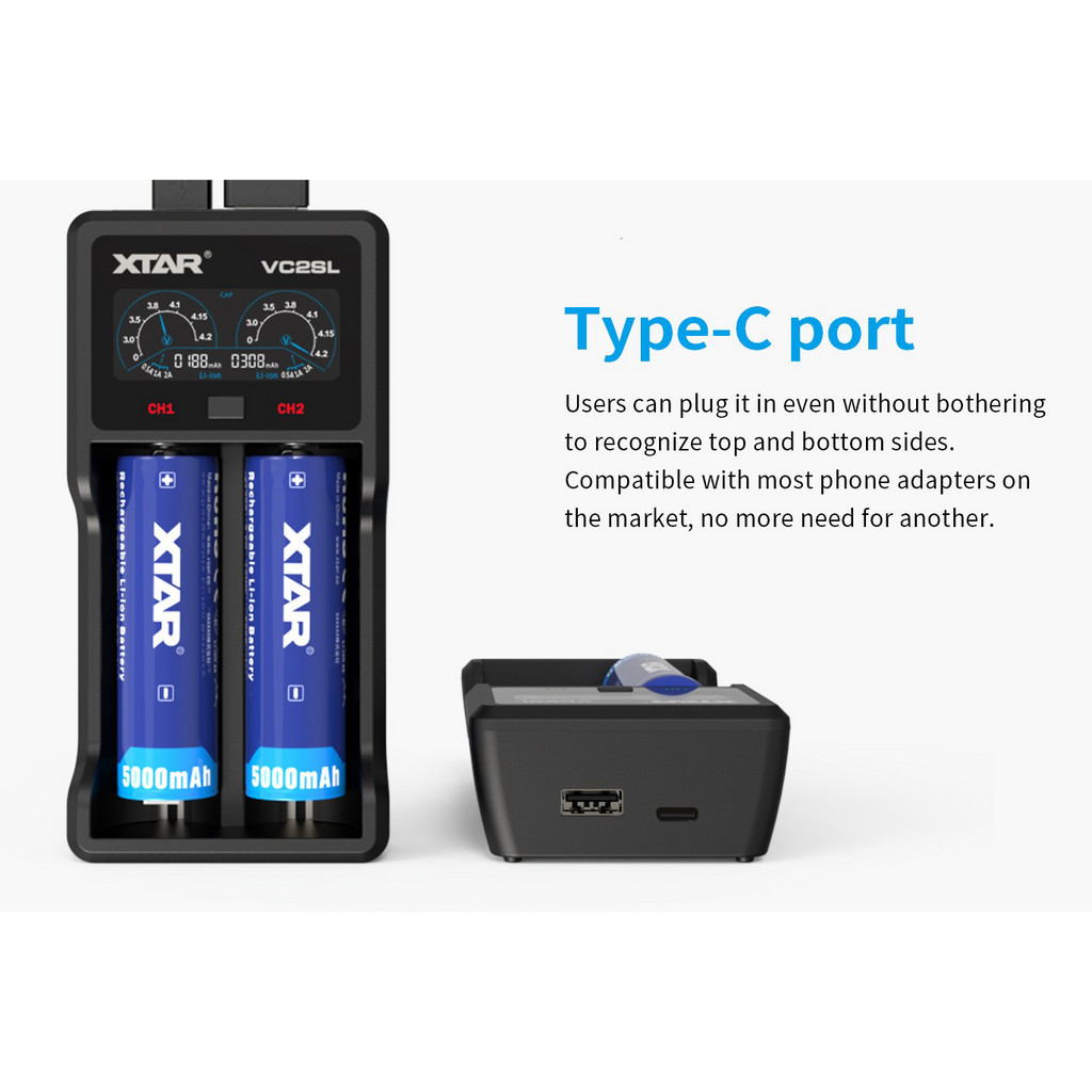 Xtar Charger Baterai 2 Slot AA 18650 Li-ion LCD 2 in 1 Power Bank - VC2SL