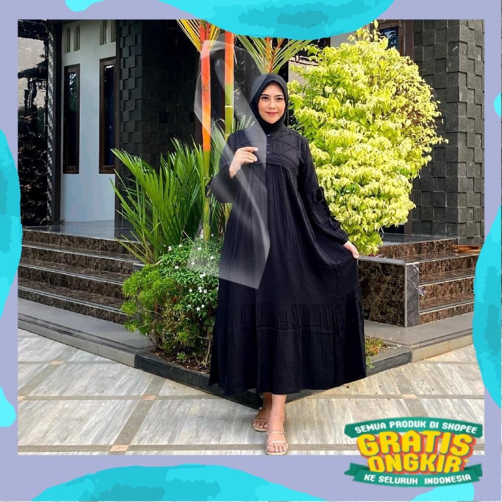 MIDI DRESS CRESPO BORDIR CUPIT BALON AULIA/Gemoy