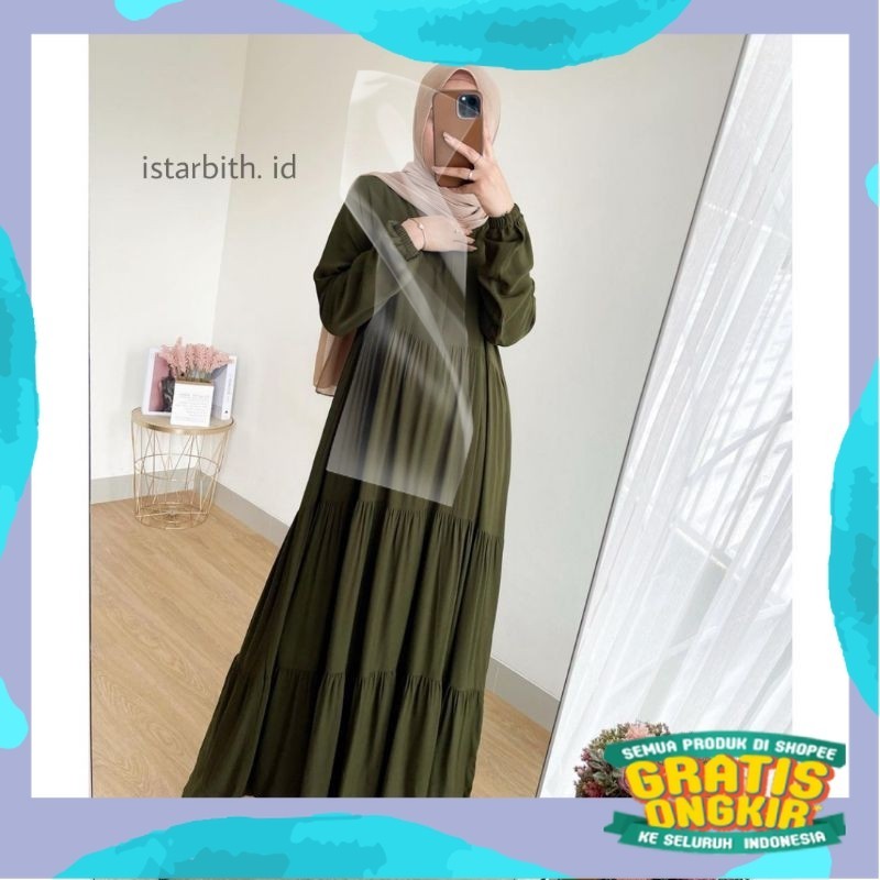 (Gratis Ongkir) Midi Dress Rohana Maxy Dress Polos Jumbo Kerah Renda Terbaru Fashion Muslim  Korean 