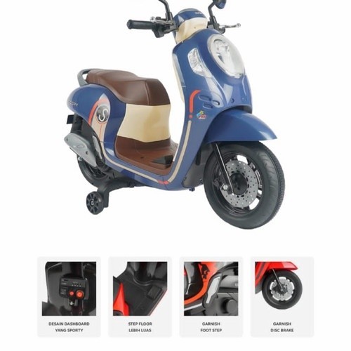 Motor Aki Anak - PMB Motor Scoopy M-999 | Max BB 30 Kg | Dilengkapi Musik & Lampu | USB | 6V7AH