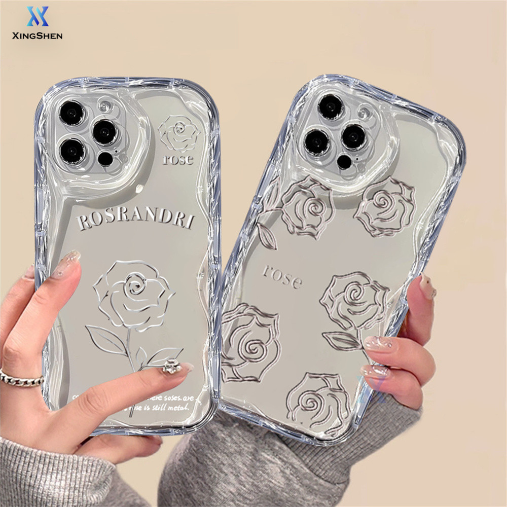 Casing hp Samsung A14 A24 A05S A04e A13 A04 A04s A10s A20s A30s A21s A12 A02s A32 A03 A51 A23 A50s A52sA50 A03s A52 A11 A20 A53 M12 M32 Minimalist and Fashionable With Rose and Wavy Edges Innovative Design Durable and Soft TPU Phone Case XingShen