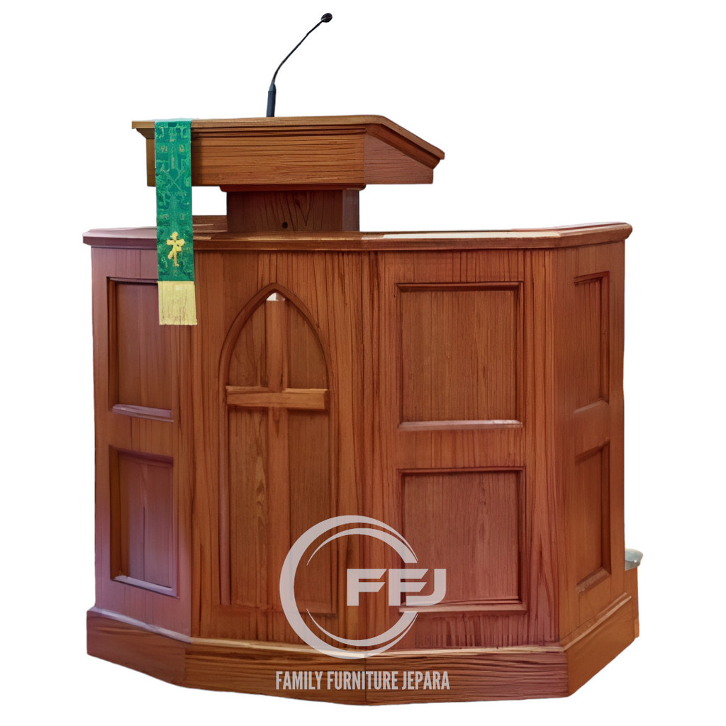 Podium mimbar gereja kayu jati - Podium mimbar salib - podium gereja