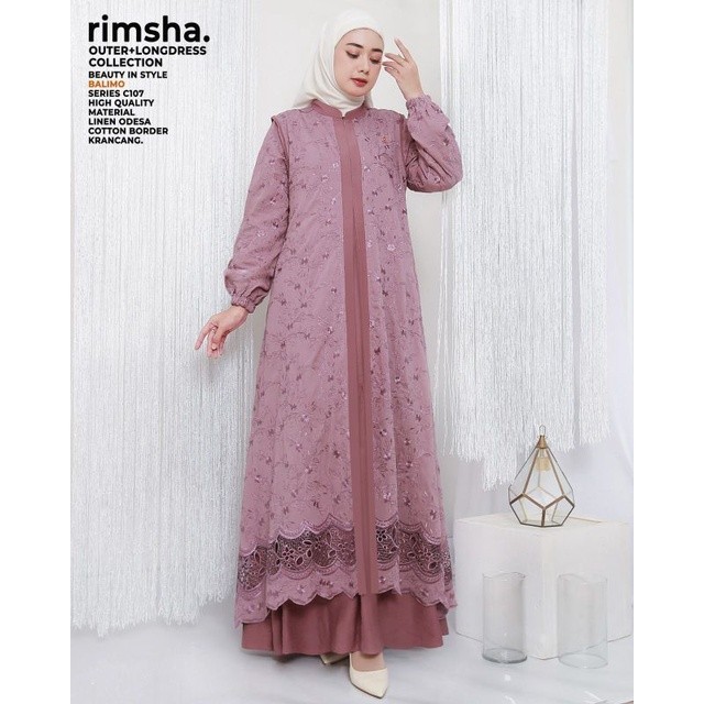 Gamis rimsha dan cavya  merek Balimo original gamis balimo bordir kerancang terbaru /balimo outer pi