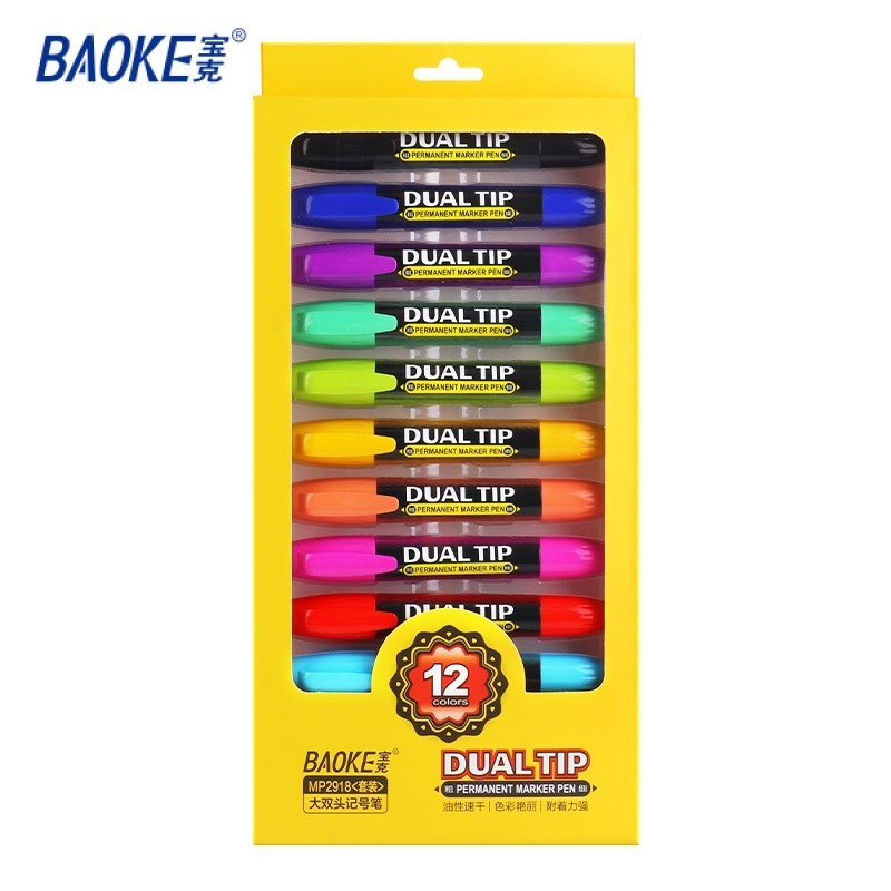 Baoke Set Spidol Permanen Warna-warni Spidol Grafiti Berbasis Minyak Ujung Ganda MP2918 #12