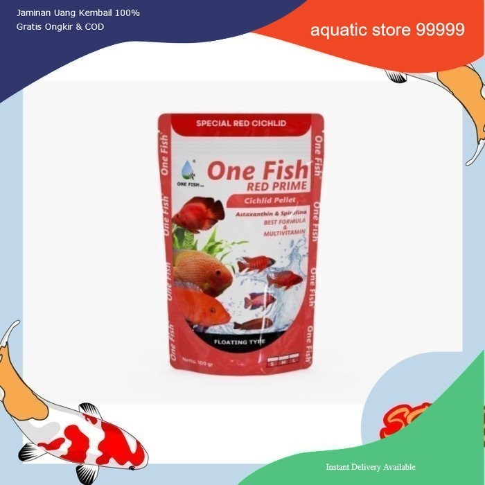 PAKAN PELET IKAN CICHLID PENCERAH WARNA ONE FISH RED PRIME 100 GR