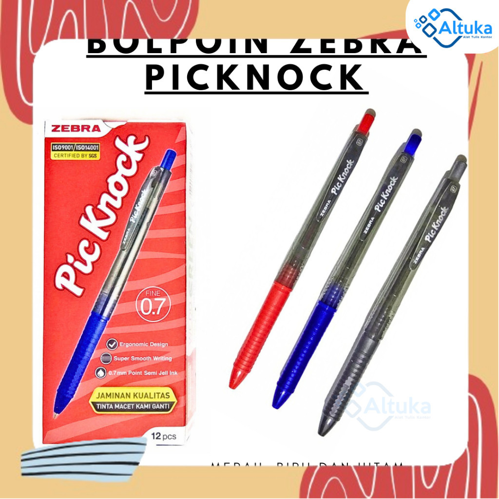 

Bulpen Zebra Pic Knock 0.7mm Warna Htam Biru Merah