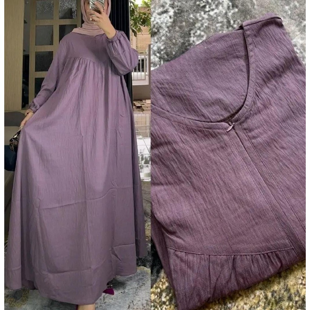 Dress Crinkle Airflow Busui Friendly // Gamis Bahan Crinkle Airflow Premium