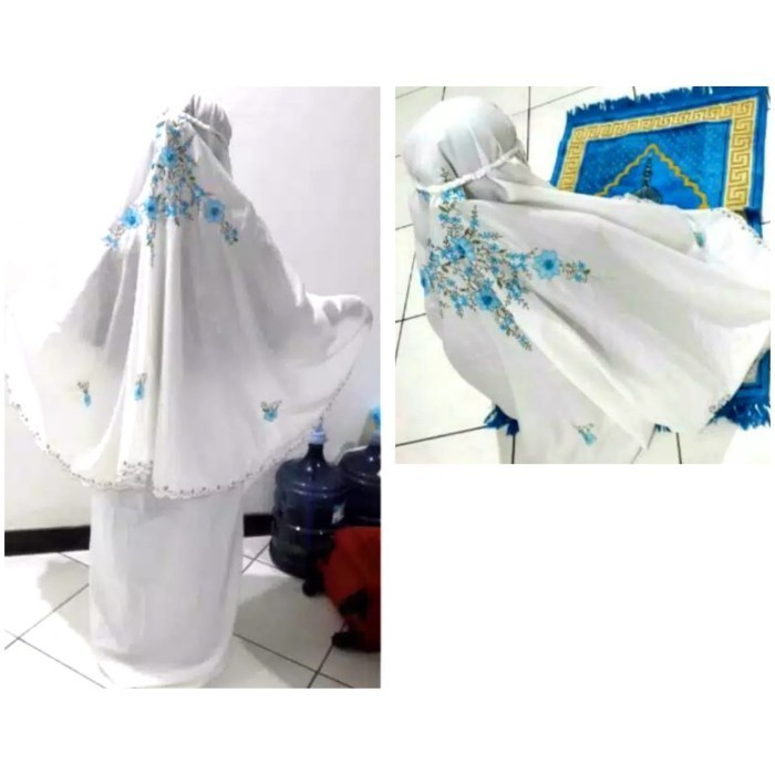 Mukena Putih Katun BSY Bordir Murah Motif Bunga Timbul Ukuran Dewasa