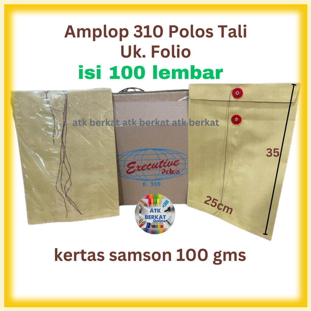 

Amplop coklat Tali POLOS 310 Uk. Folio F4 isi 100pcs(BOX)