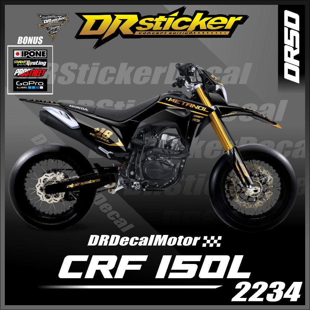 Stiker Decal Crf 150L warna black gold