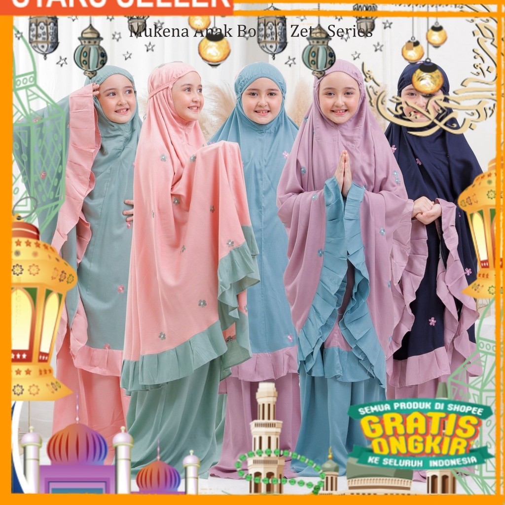 Mukena Anak Tanggung Rayon Bordir Zeta/ Pink Dusty Fanta Merah muda