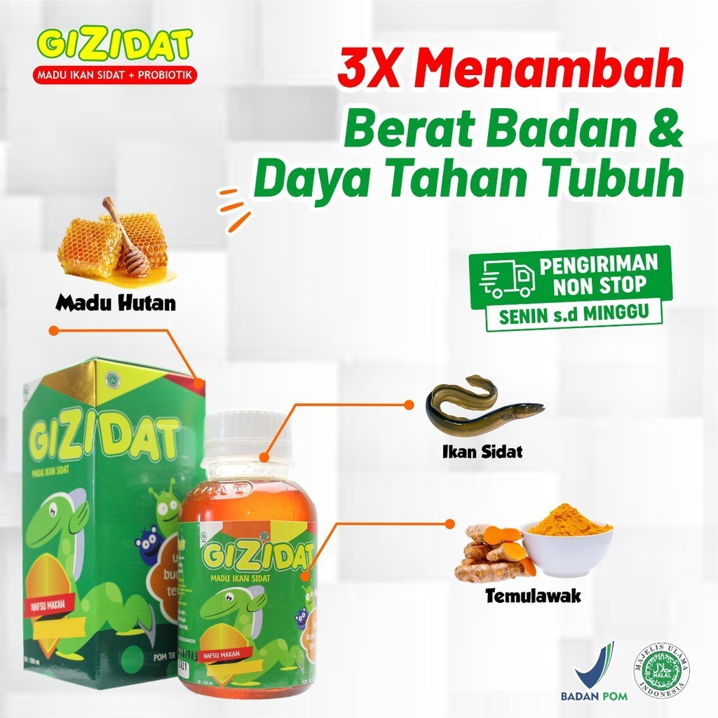 ORIGINAL Gizidat - Madu Penambah Nafsu Makan Anak Ikan Sidat + Probiotik BPOM original madu anak pen