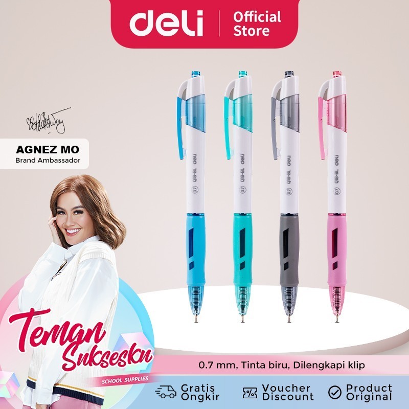 

Pulpen Retractable Deli 0.7mm Biru - EQ18-BL