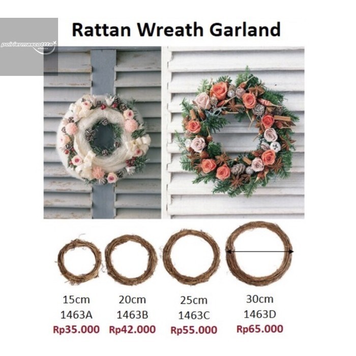 Rattan Wreath Garland 25cm - Rotan Ranting Bulat - pajangan natal