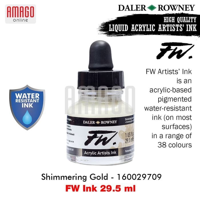 

DALER-ROWNEY - FW Ink 29.5 ml - Acrylic Artists Ink - Cat Akrilik - Shimmering Gold - 160029709