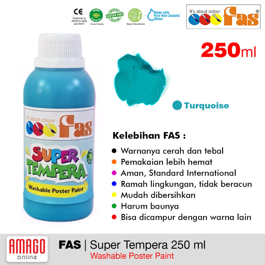 

Cat Poster Lukis FAS Super Tempera Washable Poster Paint 250 ml - warna Turquoise