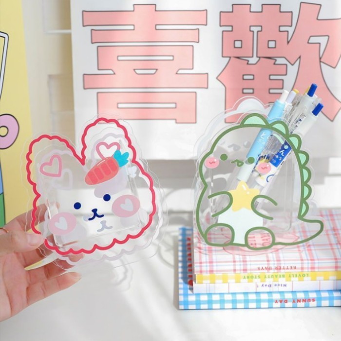 

[LOGU] Tempat pensil acrylic transparan kartun lucu, Tempat ATK Kuas Akrilik